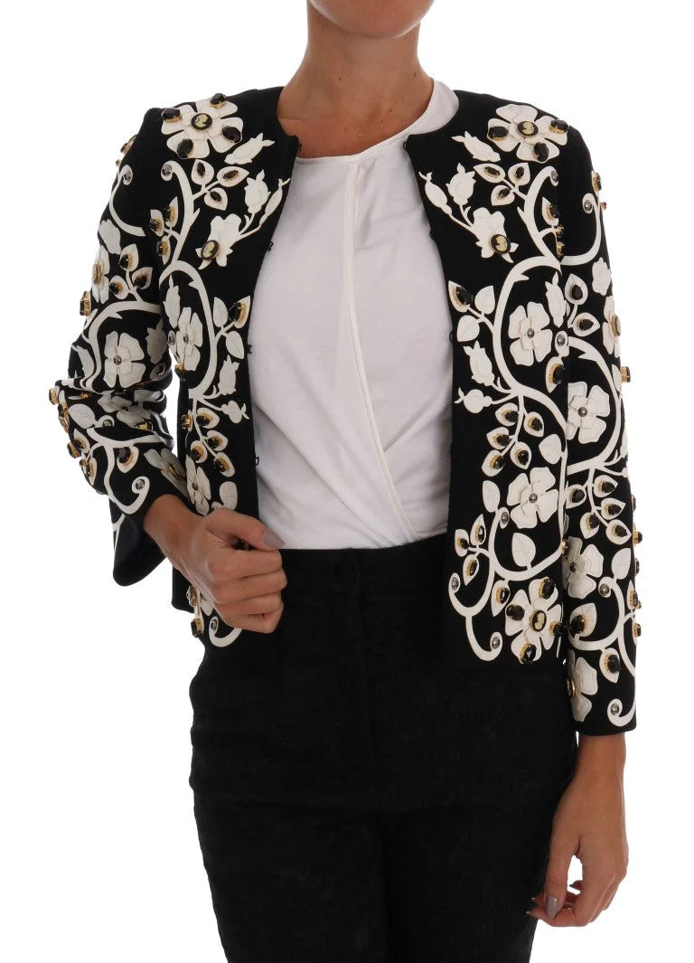Dolce & Gabbana Black Baroque Floral Crystal Jacket - Coats & Jackets