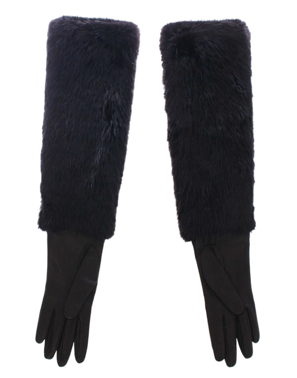 Dolce & Gabbana Black Beaver Fur Lambskin Leather Elbow Gloves - 7.5 | M - Gloves & Mittens