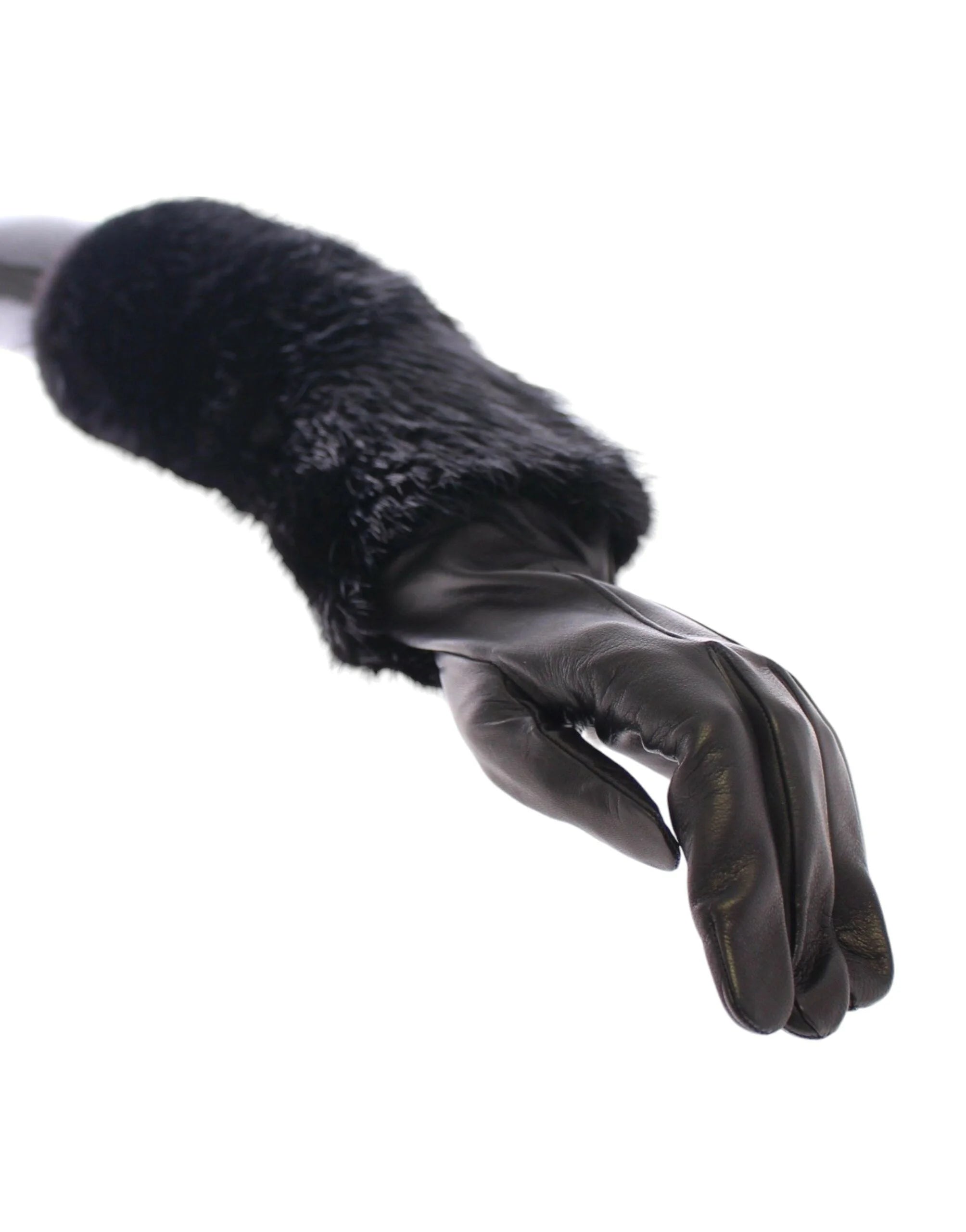 Dolce & Gabbana Black Beaver Fur Lambskin Leather Elbow Gloves - 7.5 | M - Gloves & Mittens