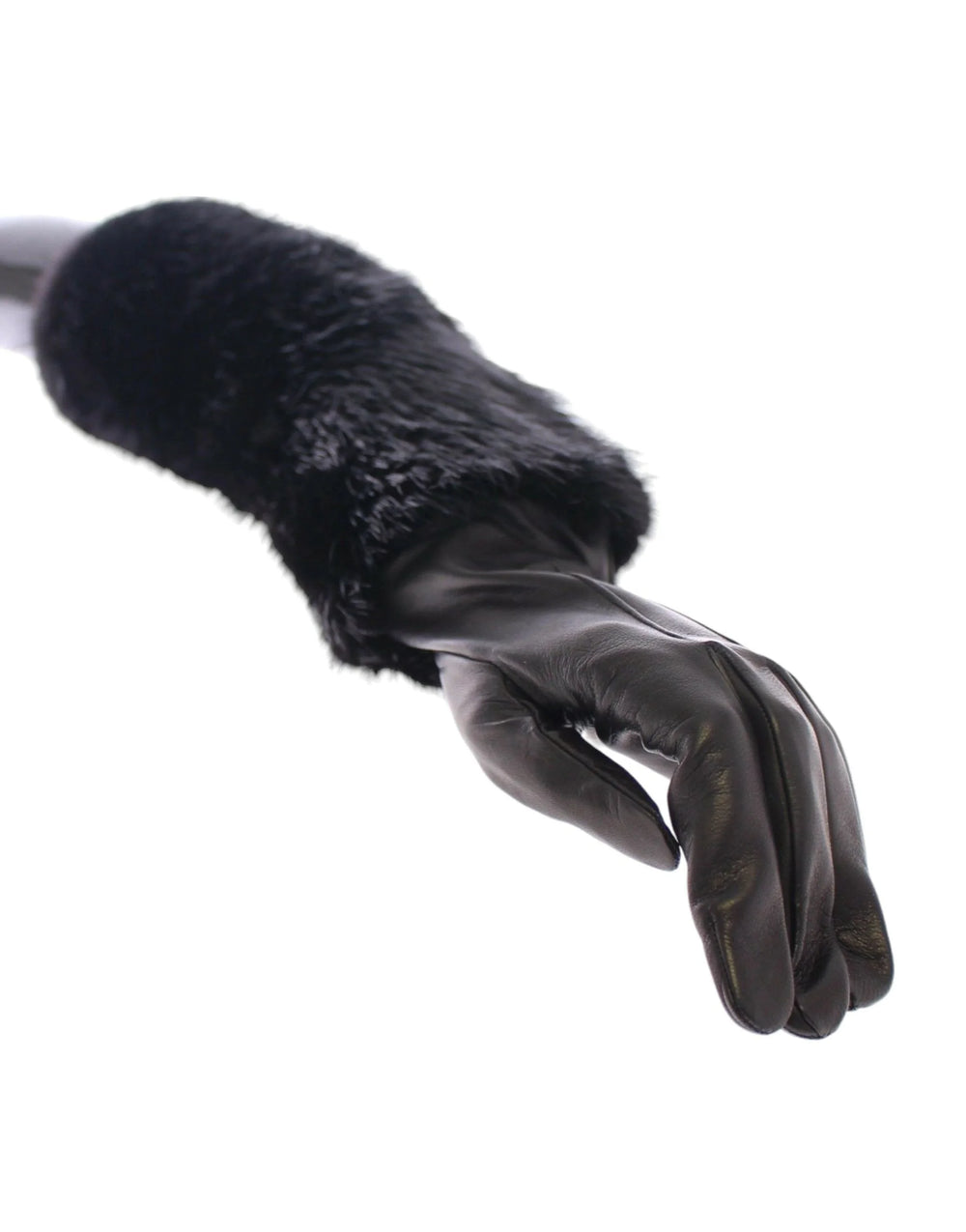 Dolce & Gabbana Black Beaver Fur Lambskin Leather Elbow Gloves - 7.5 | M - Gloves & Mittens