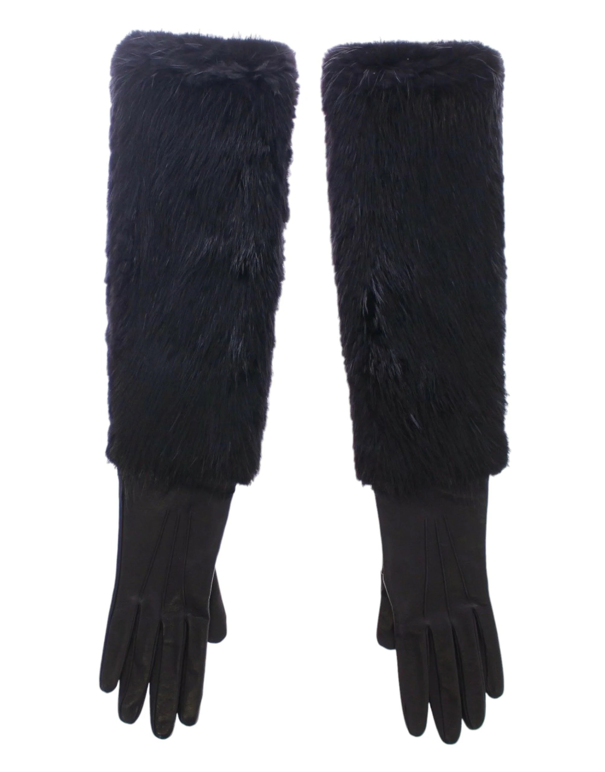Dolce & Gabbana Black Beaver Fur Lambskin Leather Elbow Gloves - 7.5 | M - Gloves & Mittens
