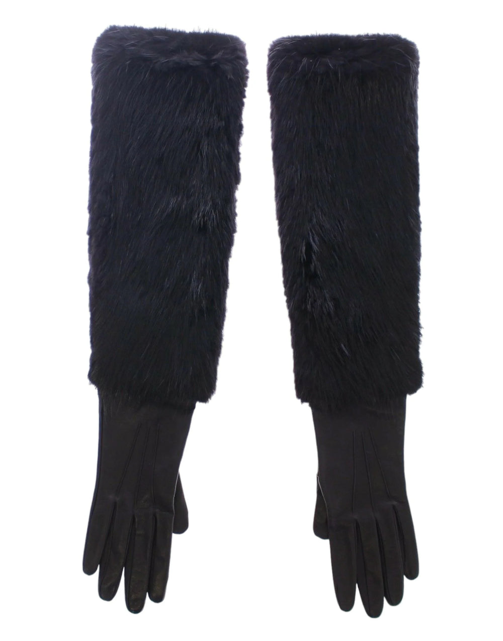 Dolce & Gabbana Black Beaver Fur Lambskin Leather Elbow Gloves - 7.5 | M - Gloves & Mittens