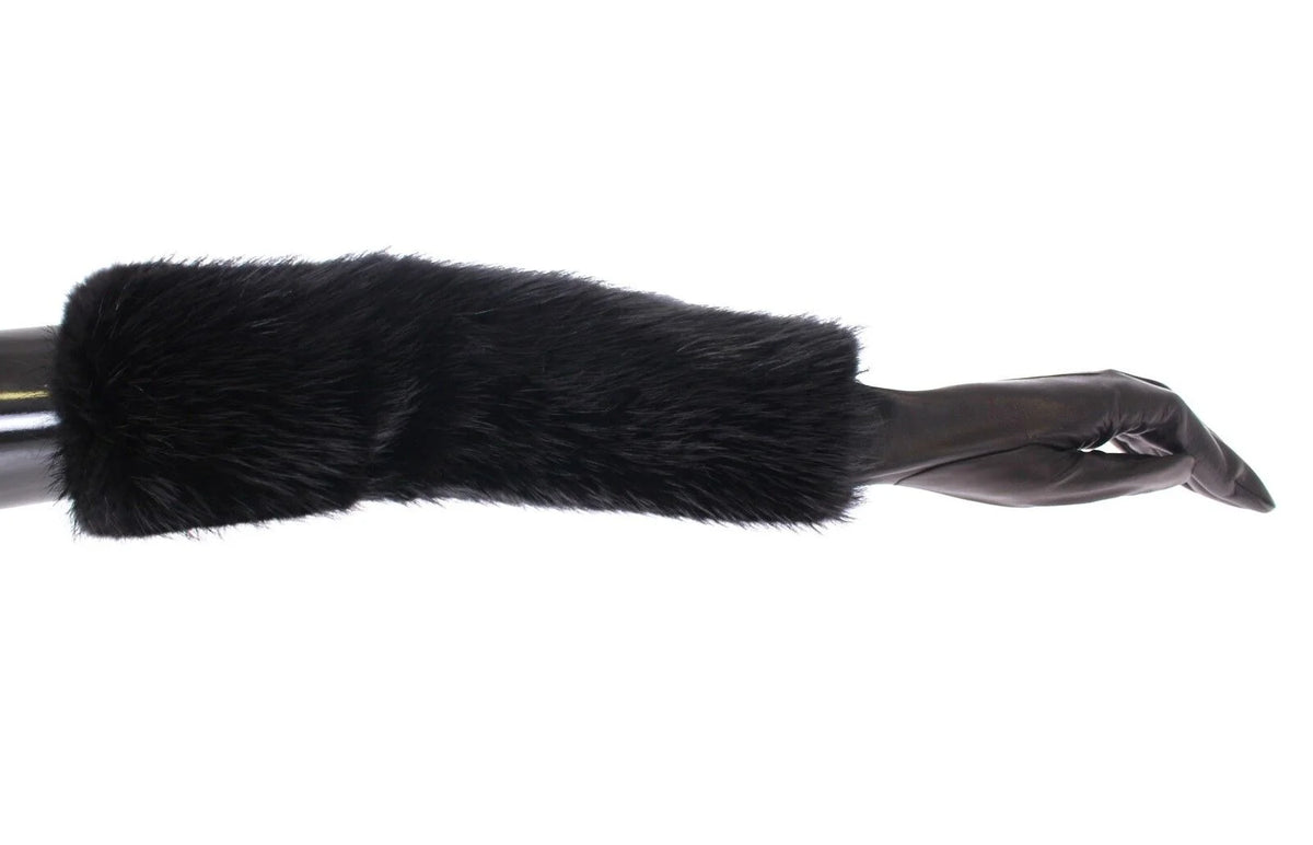 Dolce & Gabbana Black Beaver Fur Lambskin Leather Elbow Gloves - Gloves & Mittens