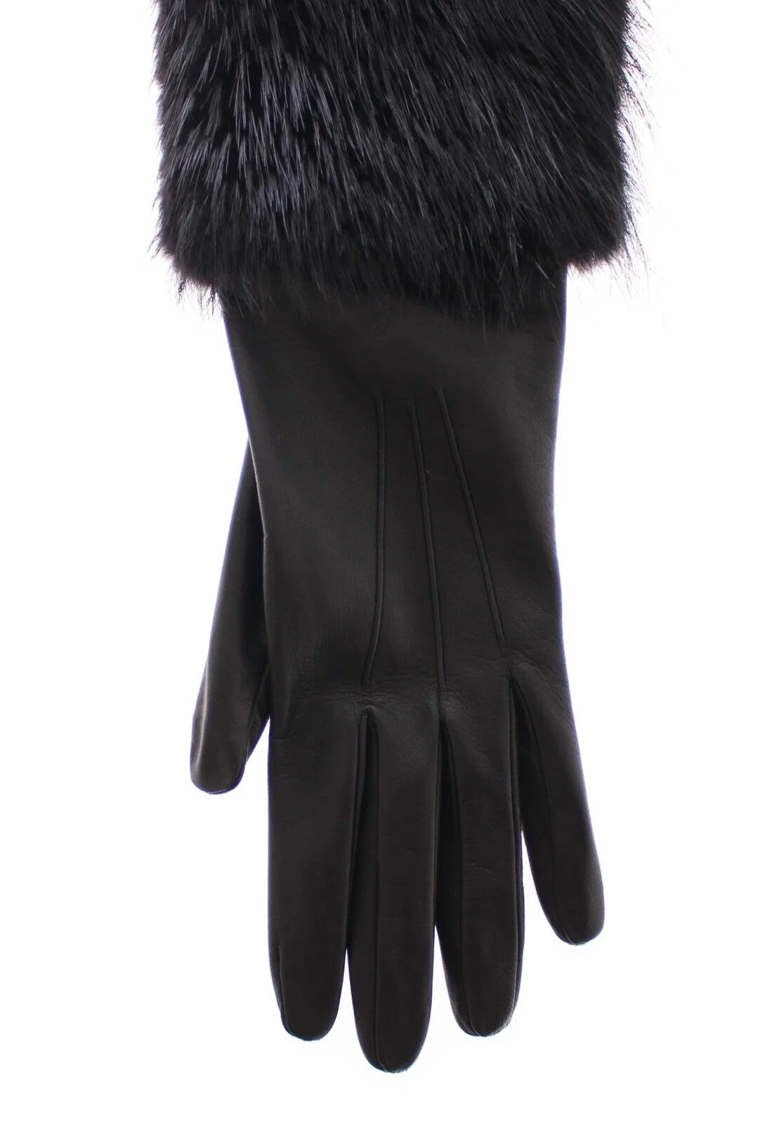 Dolce & Gabbana Black Beaver Fur Lambskin Leather Elbow Gloves - Gloves & Mittens