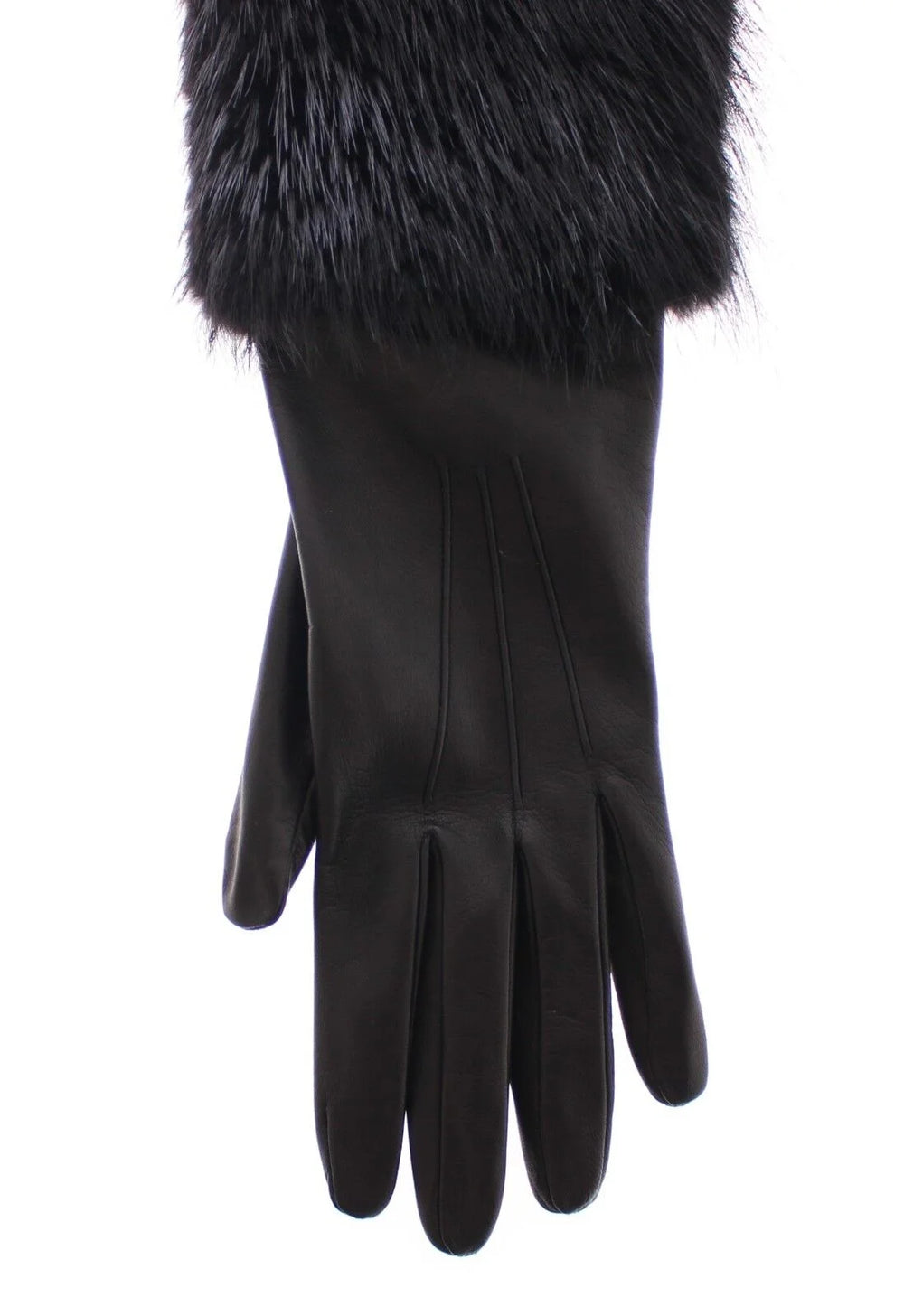 Dolce & Gabbana Black Beaver Fur Lambskin Leather Elbow Gloves - Gloves & Mittens