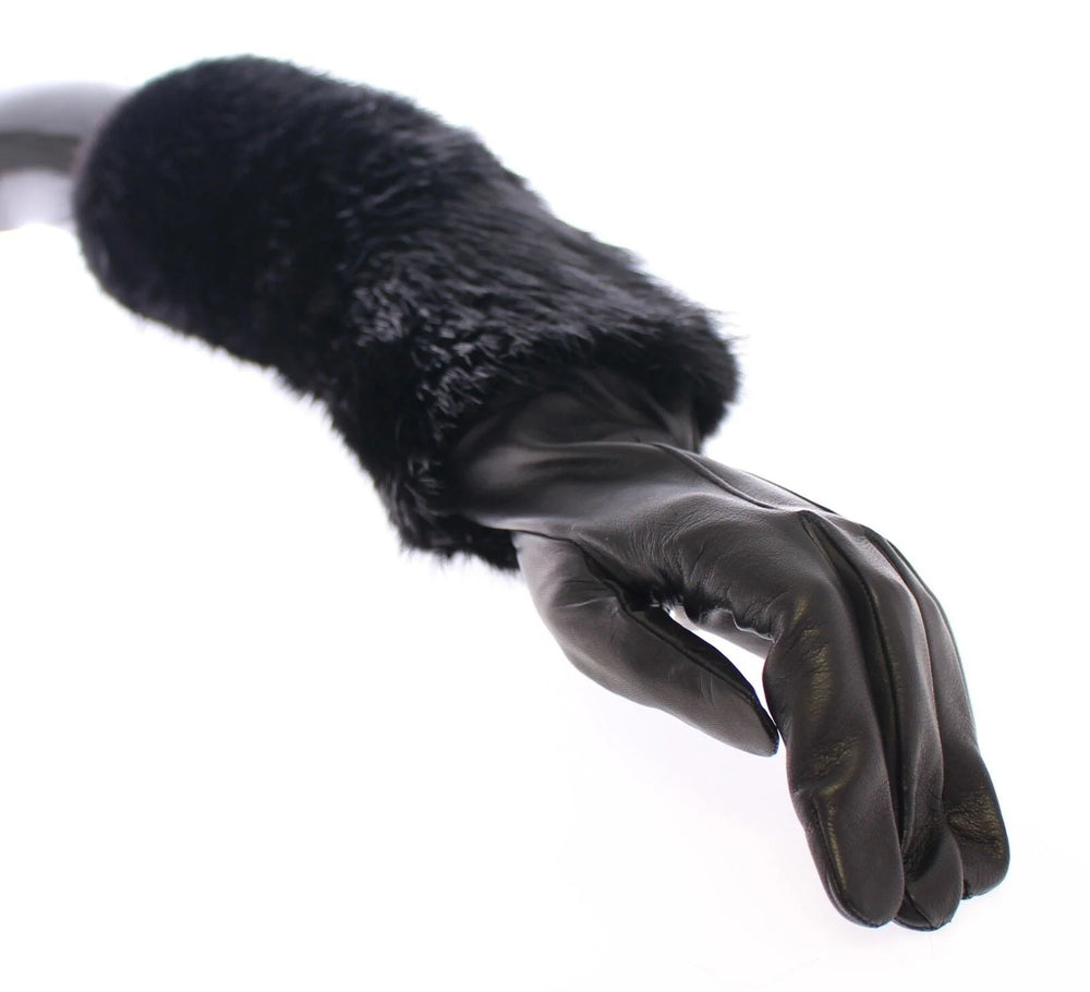 Dolce & Gabbana Black Beaver Fur Lambskin Leather Elbow Gloves - Gloves & Mittens