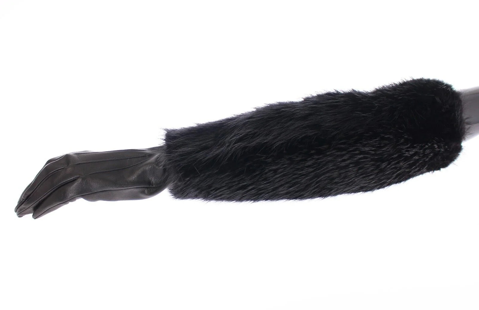 Dolce & Gabbana Black Beaver Fur Lambskin Leather Elbow Gloves - Gloves & Mittens