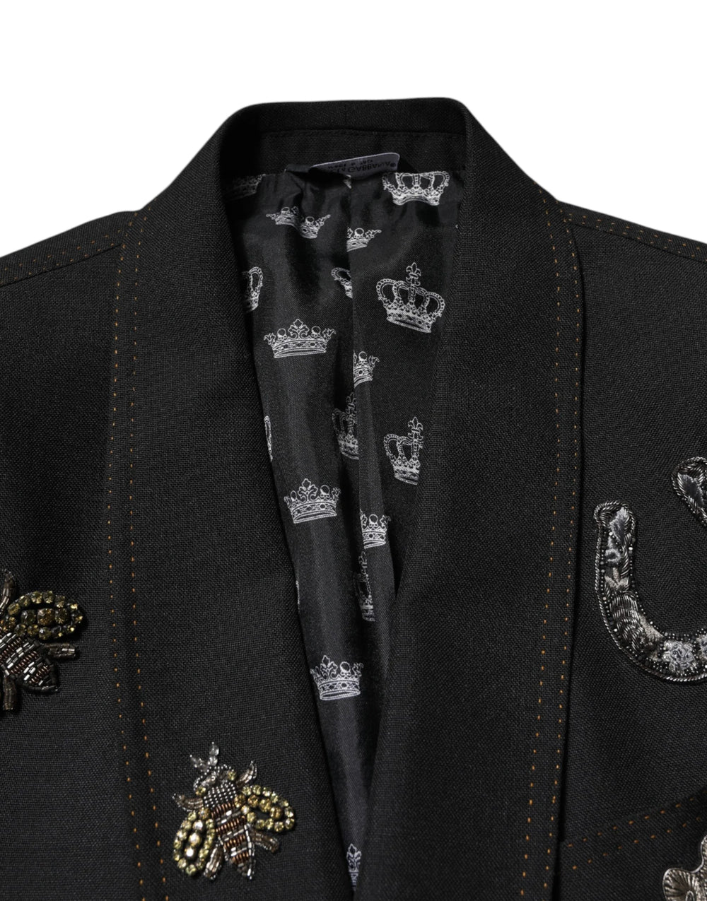Dolce & Gabbana Black Bee Crown Embellished Suit Coat Blazer - Sport Jackets