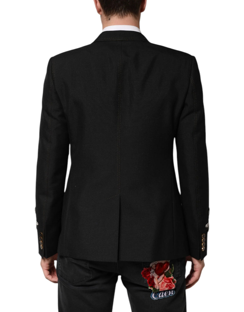 Dolce & Gabbana Black Bee Crown Embellished Suit Coat Blazer - Sport Jackets