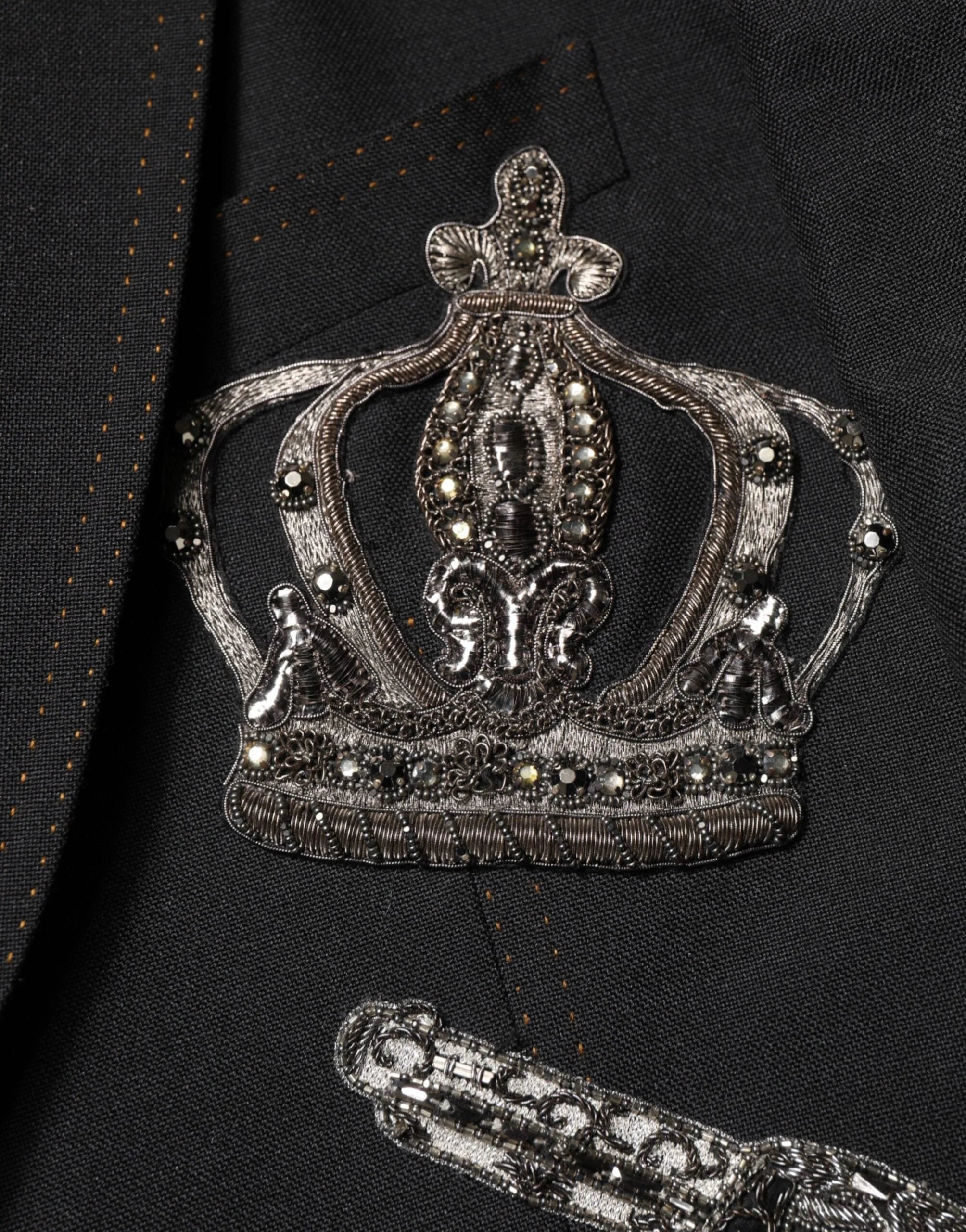 Dolce & Gabbana Black Bee Crown Embellished Suit Coat Blazer - Sport Jackets