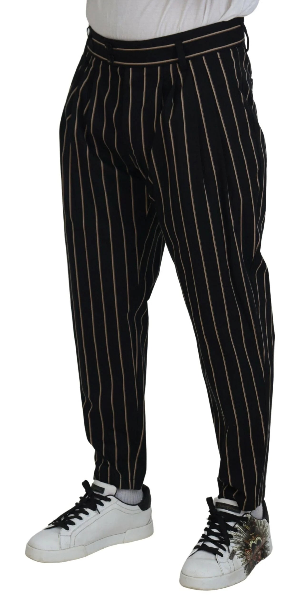 Dolce & Gabbana Black Beige Striped Cotton Stretch Pants - IT46 | S - Chinos