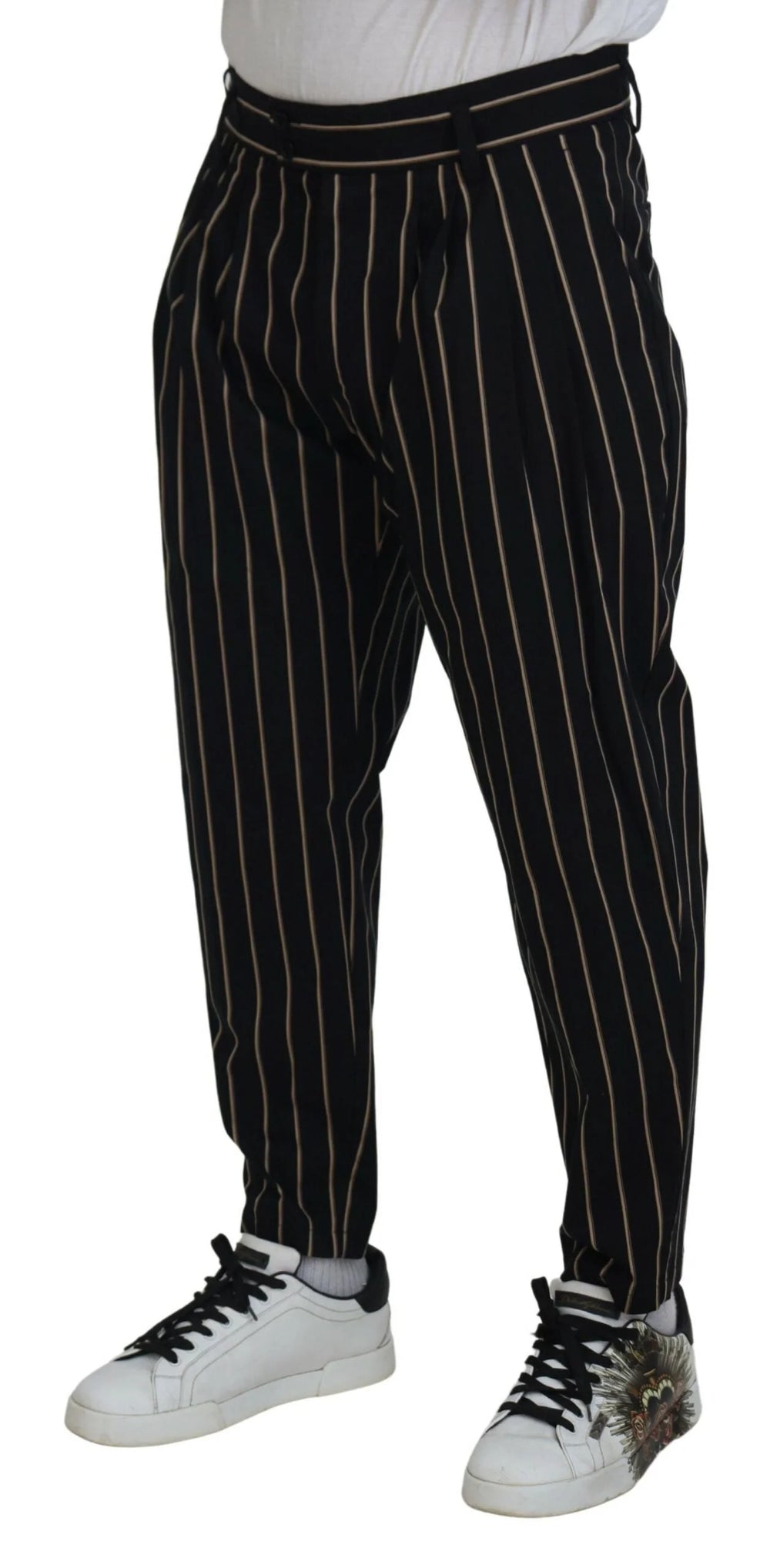 Dolce & Gabbana Black Beige Striped Cotton Stretch Pants - IT46 | S - Chinos