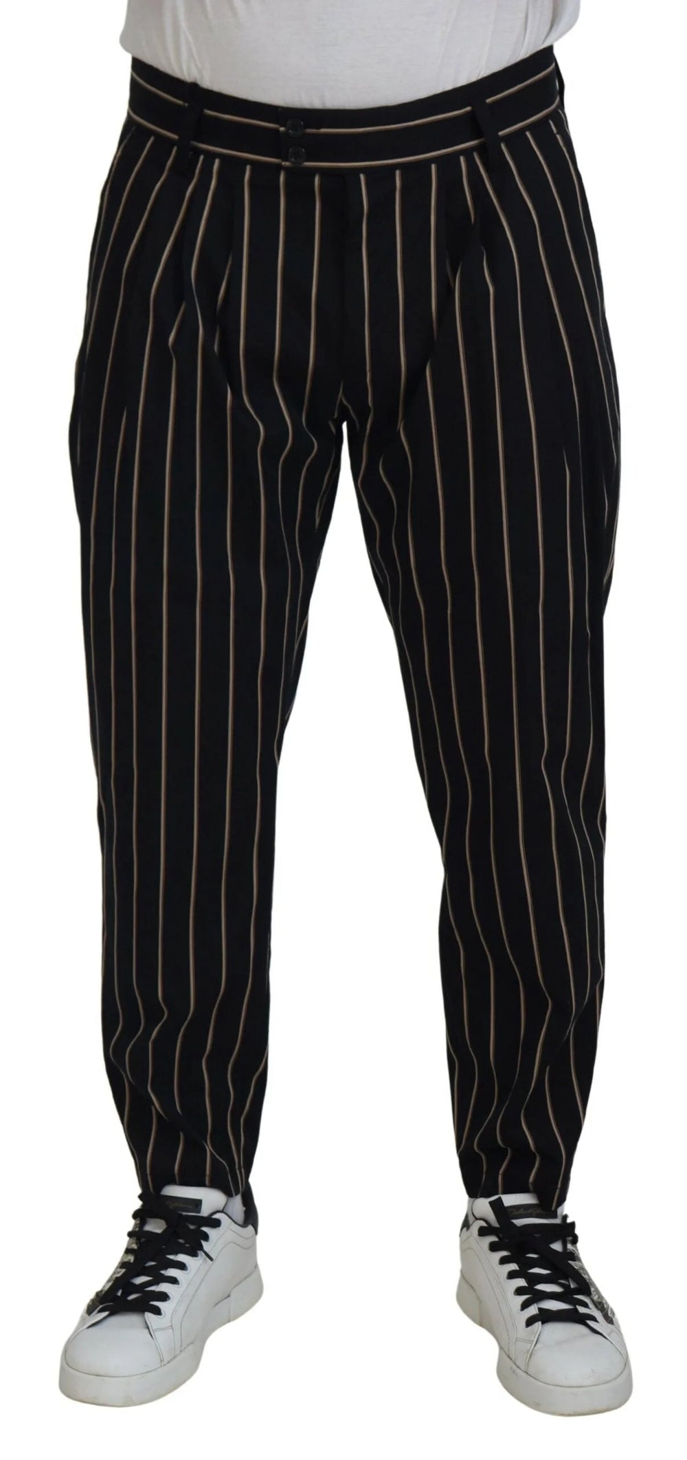 Dolce & Gabbana Black Beige Striped Cotton Stretch Pants - IT46 | S - Chinos