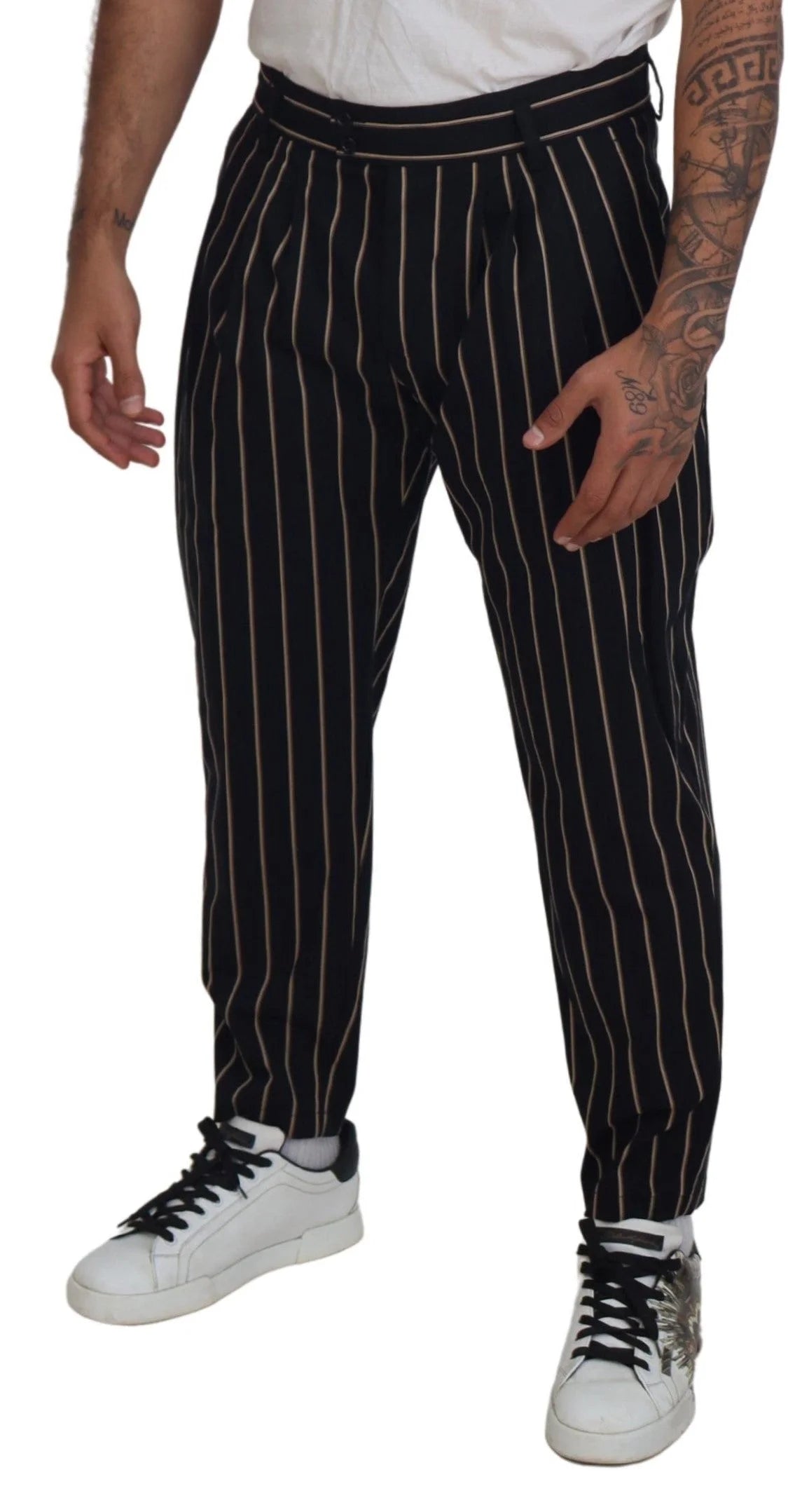 Dolce & Gabbana Black Beige Striped Cotton Stretch Pants - IT46 | S - Chinos