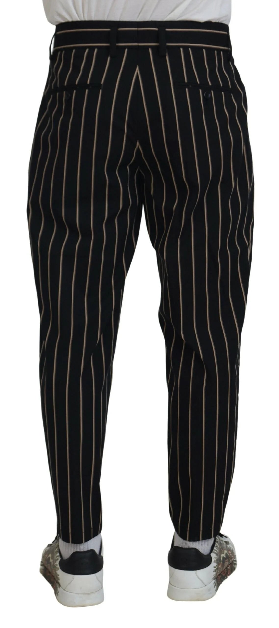 Dolce & Gabbana Black Beige Striped Cotton Stretch Pants - IT46 | S - Chinos