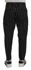 Dolce & Gabbana Black Beige Striped Cotton Stretch Pants - IT46 | S - Chinos