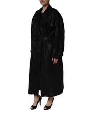 Dolce & Gabbana Black Belted Sheepskin Trench Coat Jacket - IT40|S