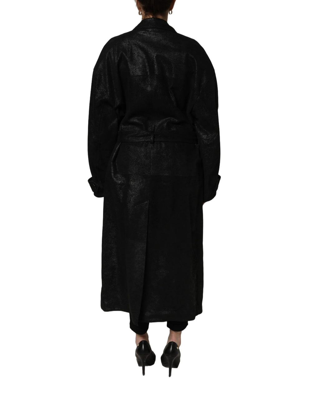 Dolce & Gabbana Black Belted Sheepskin Trench Coat Jacket - IT40|S