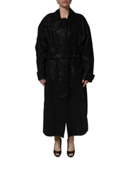 Dolce & Gabbana Black Belted Sheepskin Trench Coat Jacket - IT40|S