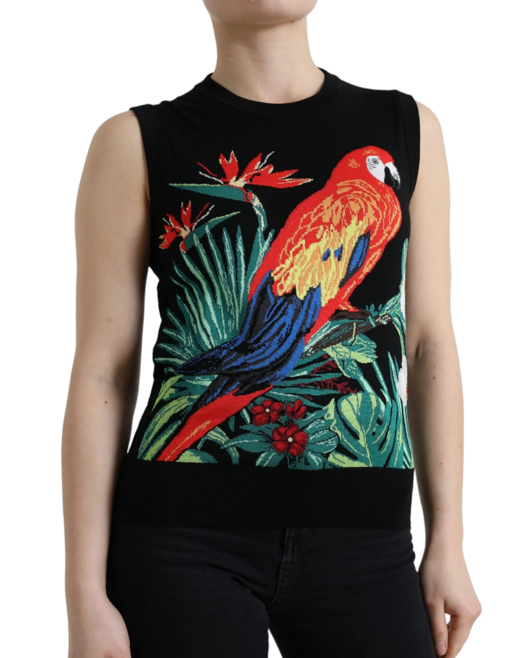 Dolce & Gabbana Black Bird Wool Knit Sleeveless Tank T-shirt - IT38 | XS - Tank Tops