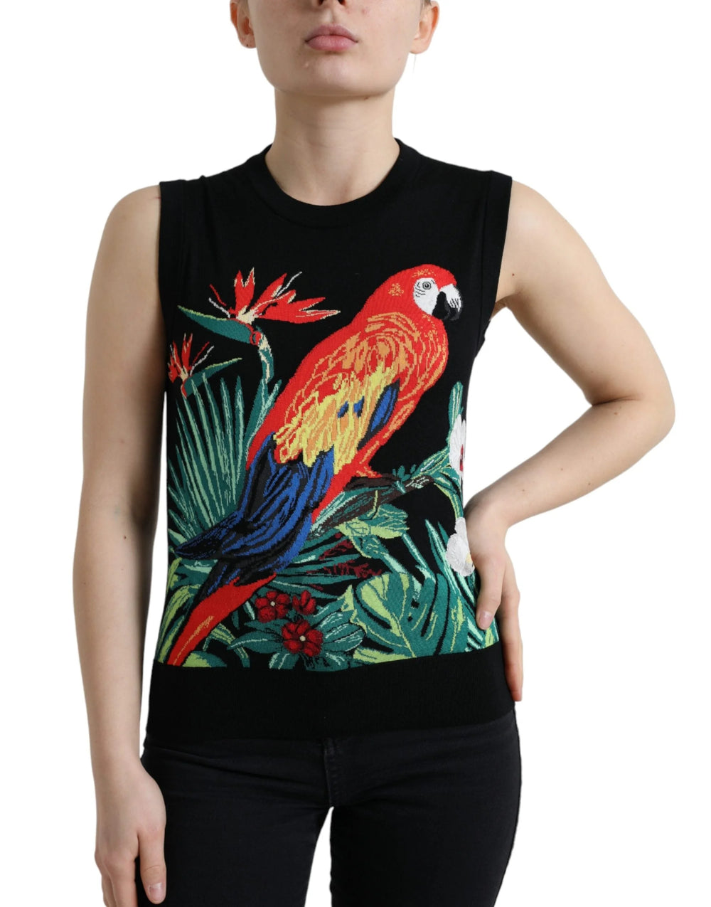 Dolce & Gabbana Black Bird Wool Knit Sleeveless Tank T-shirt - IT38 | XS - Tank Tops