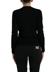 Dolce & Gabbana Black Bird Wool Long Sleeve Cardigan Sweater - Cardigans