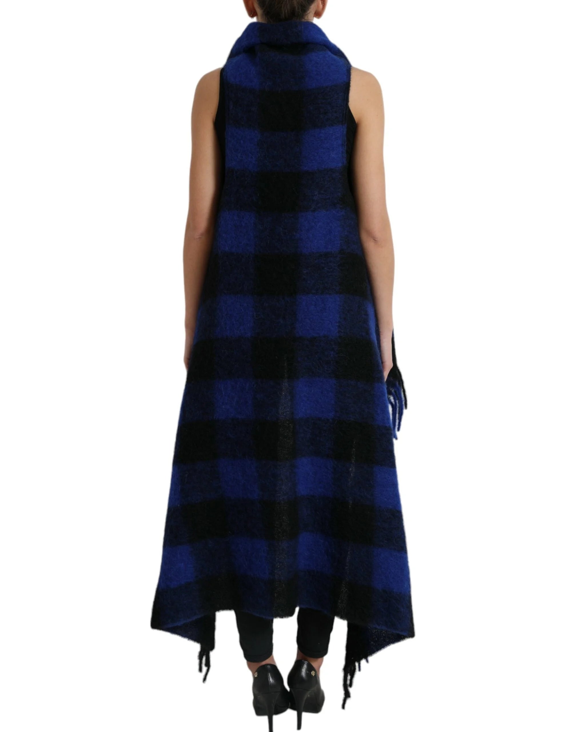 Dolce & Gabbana Black Blue Buffalo Check Poncho Coat Sweater - IT40|S - Cardigans