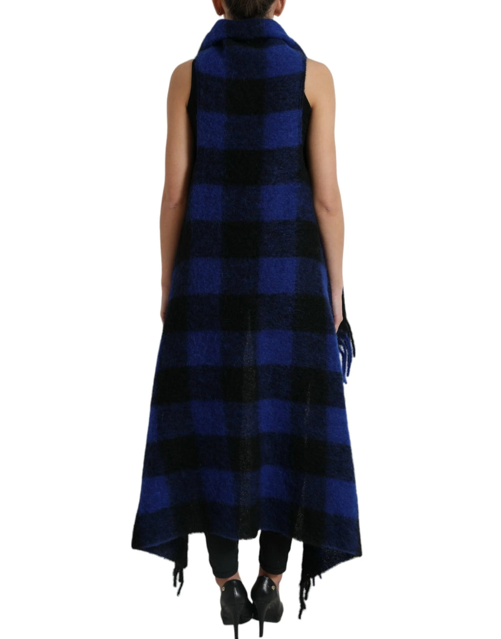 Dolce & Gabbana Black Blue Buffalo Check Poncho Coat Sweater - IT40|S - Cardigans
