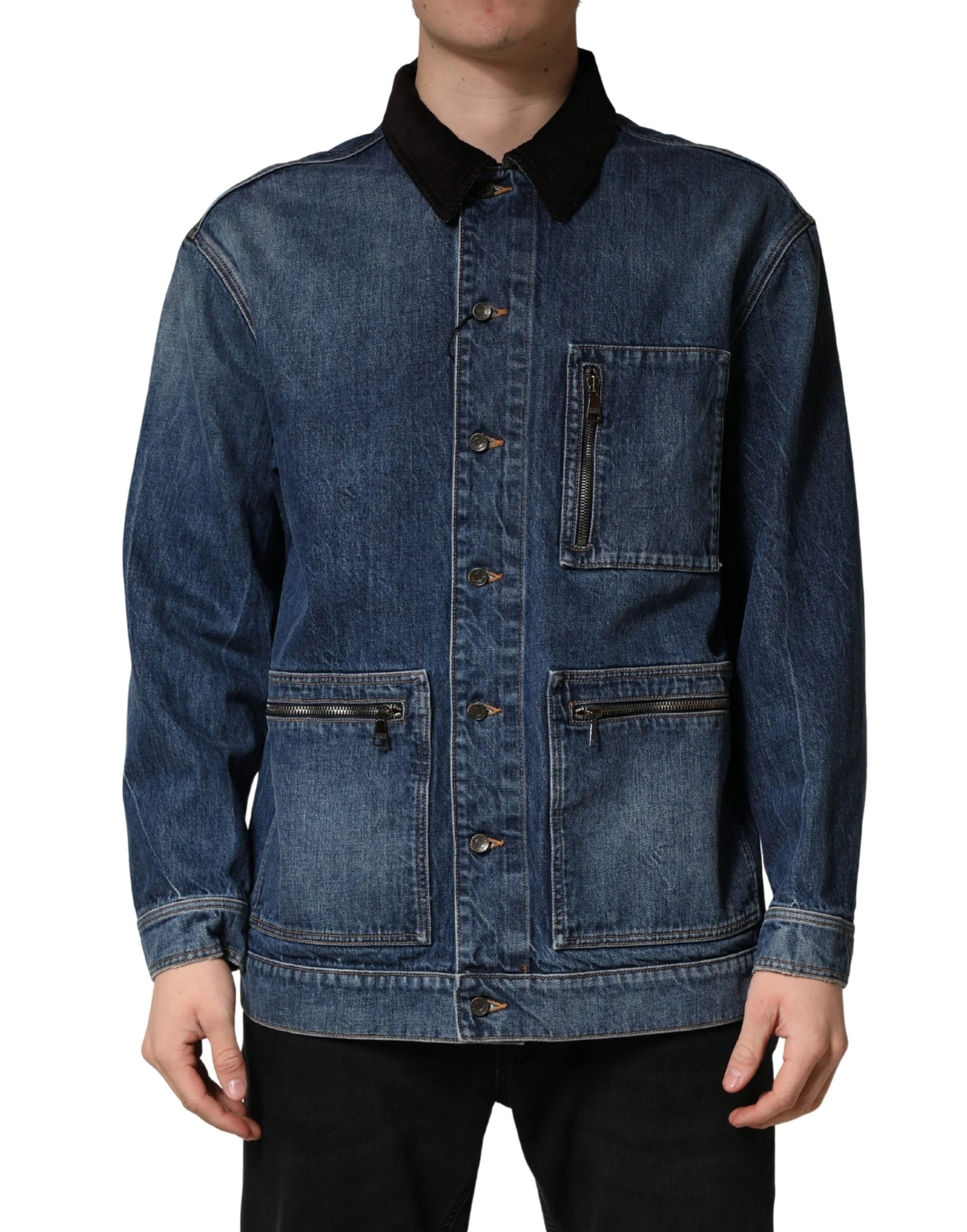 Dolce & Gabbana Black Blue Cotton Denim Blouson Men Jacket - IT48 | M - Trucker Jackets