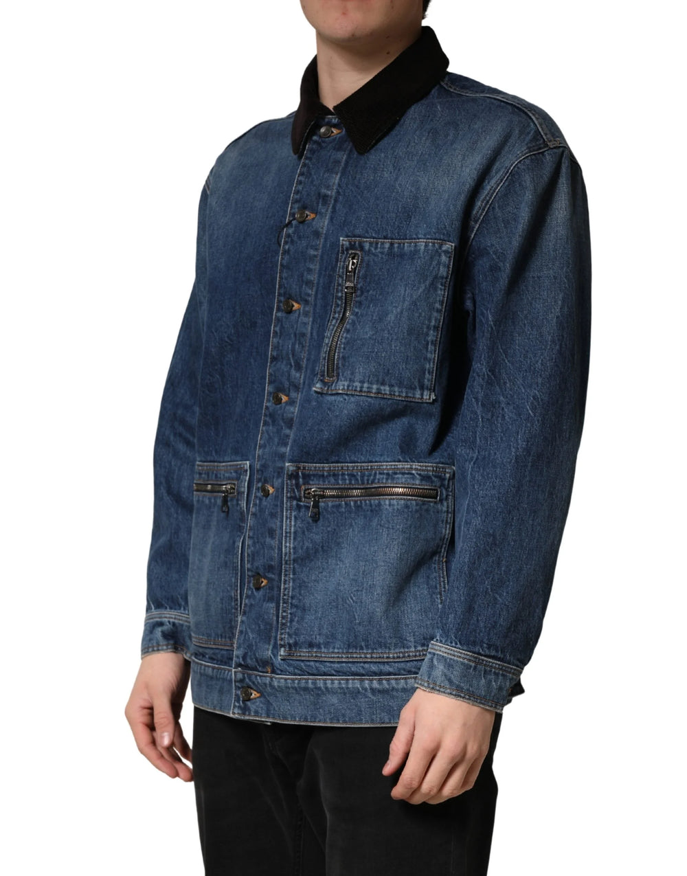 Dolce & Gabbana Black Blue Cotton Denim Blouson Men Jacket - IT48 | M - Trucker Jackets