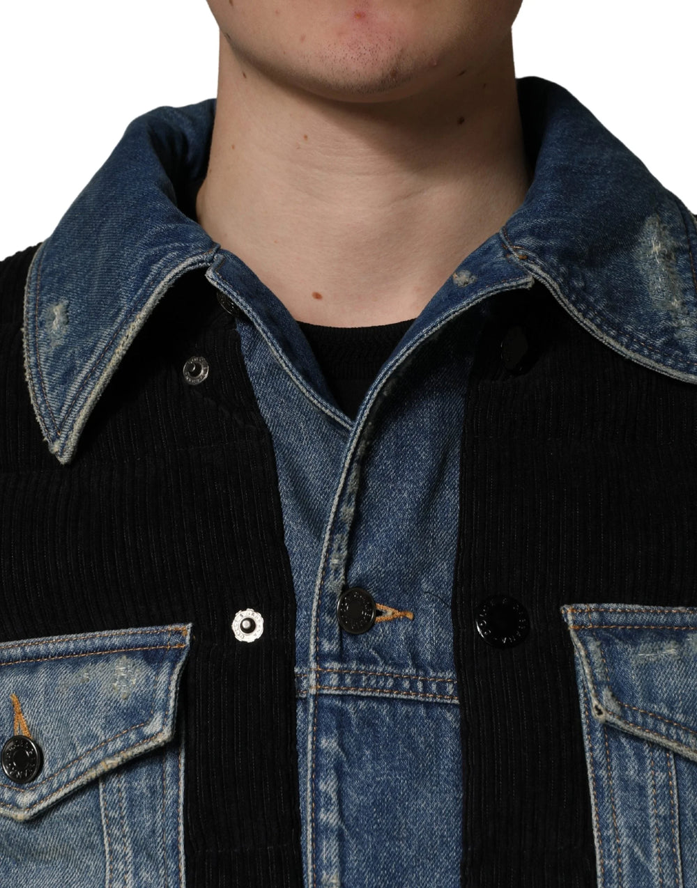 Dolce & Gabbana Black Blue Cotton Denim Blouson Men Jacket - Trucker Jackets