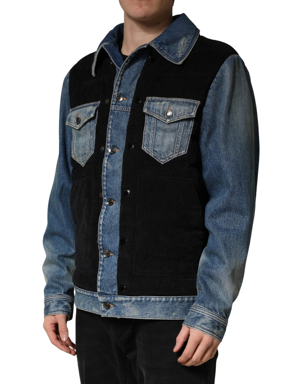 Dolce & Gabbana Black Blue Cotton Denim Blouson Men Jacket - Trucker Jackets