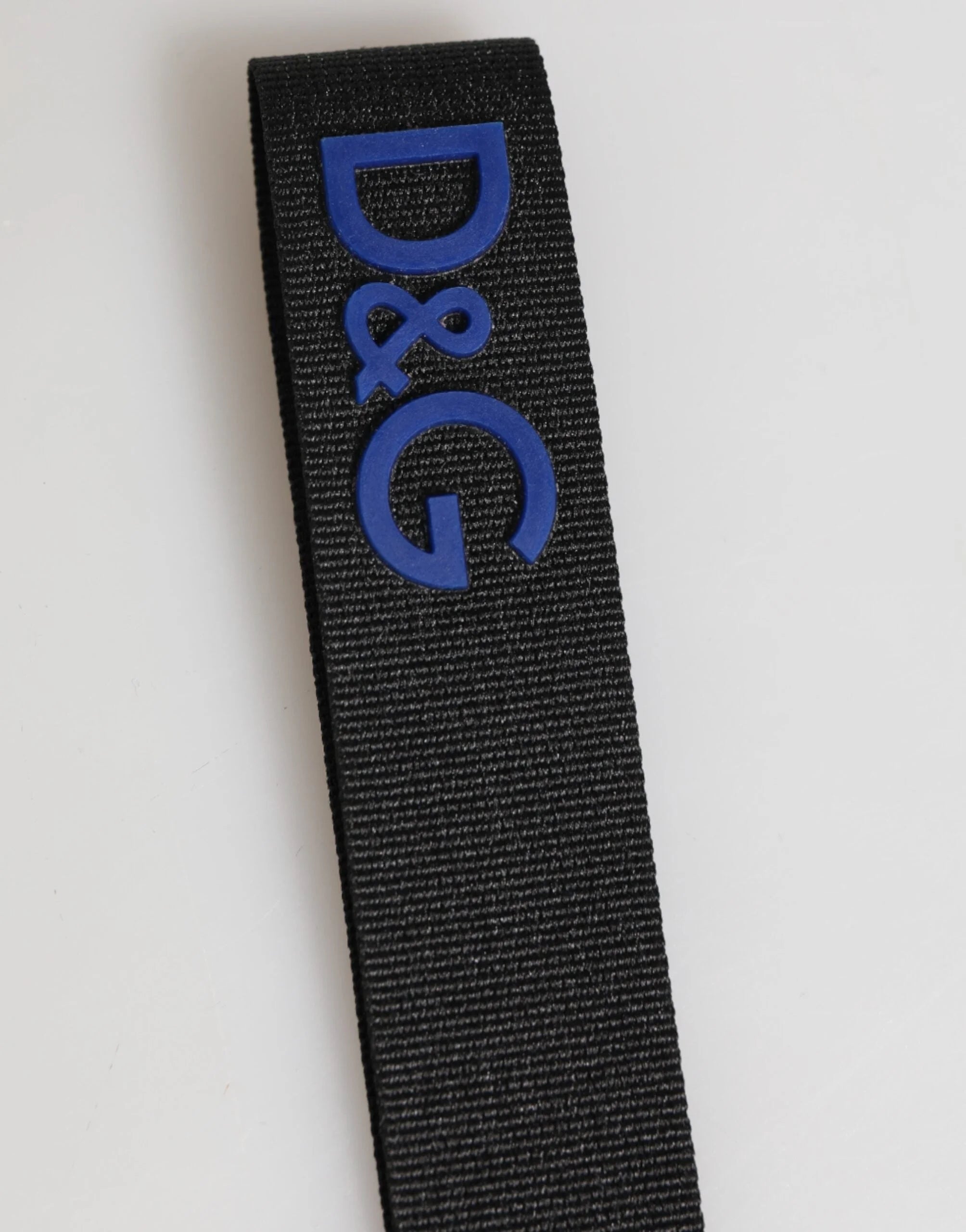 Dolce & Gabbana Black Blue DG Logo Polyester Brass Holder Keychain Keyring - Keychains