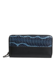 Dolce & Gabbana Black Blue Exotic Leather Embossed Continental Wallet - Wallets