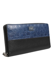 Dolce & Gabbana Black Blue Exotic Leather Men Continental Clutch Wallet - Wallets