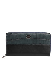 Dolce & Gabbana Black Blue Exotic Leather Men Continental Clutch Wallet - Wallets