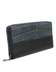 Dolce & Gabbana Black Blue Exotic Leather Men Continental Clutch Wallet - Wallets