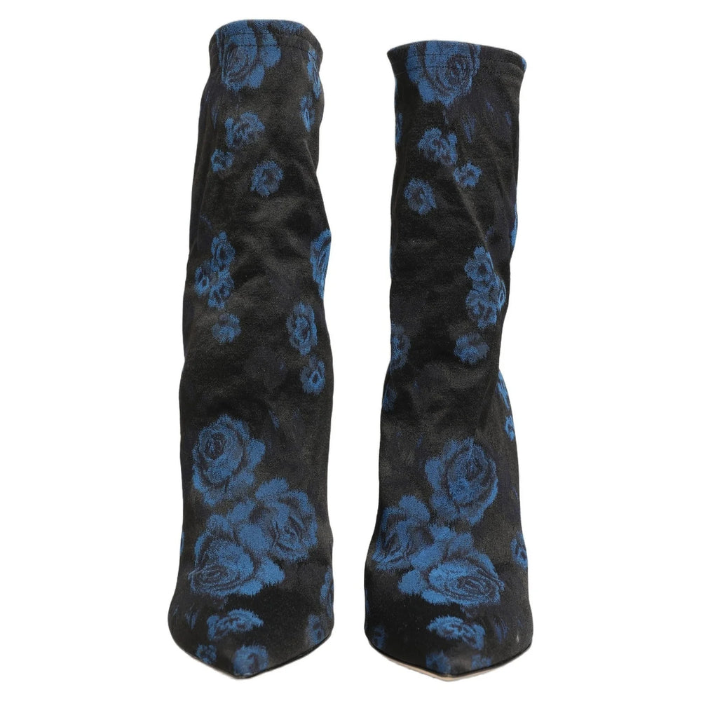Dolce & Gabbana Black Blue Floral Stretch Sock Boots Shoes - EU41/US10.5