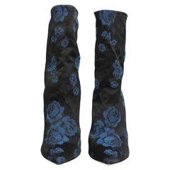 Dolce & Gabbana Black Blue Floral Stretch Sock Boots Shoes - EU41/US10.5