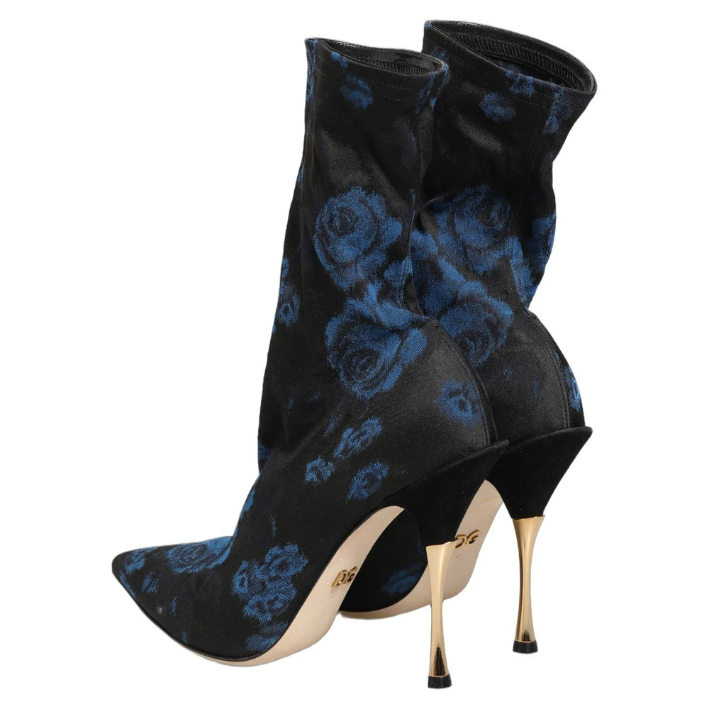 Dolce & Gabbana Black Blue Floral Stretch Sock Boots Shoes - EU41/US10.5