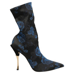 Dolce & Gabbana Black Blue Floral Stretch Sock Boots Shoes - EU41/US10.5