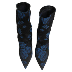 Dolce & Gabbana Black Blue Floral Stretch Sock Boots Shoes - EU41/US10.5