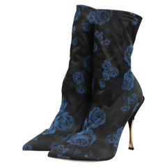 Dolce & Gabbana Black Blue Floral Stretch Sock Boots Shoes - EU41/US10.5