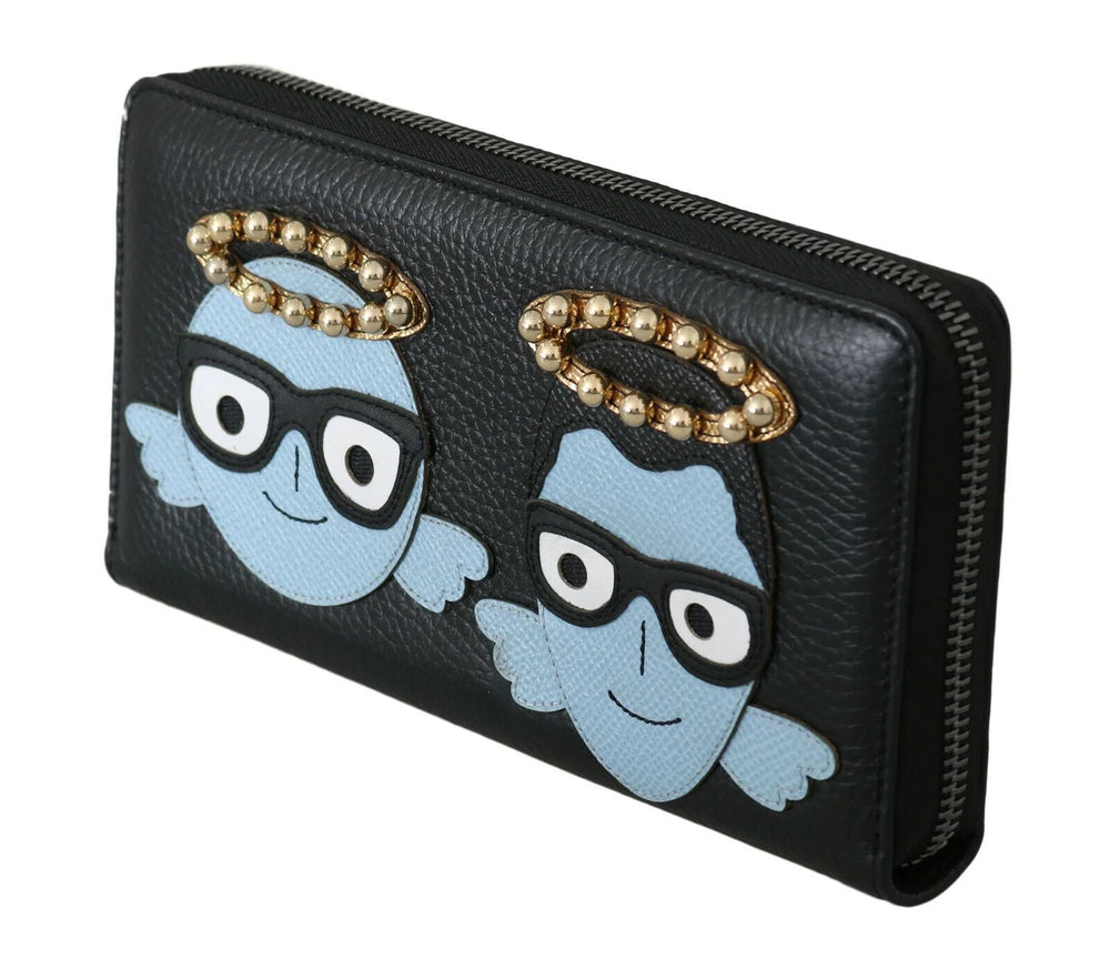 Dolce & Gabbana Black Blue Leather #DGFAMILY Zipper Continental Wallet - Wallets