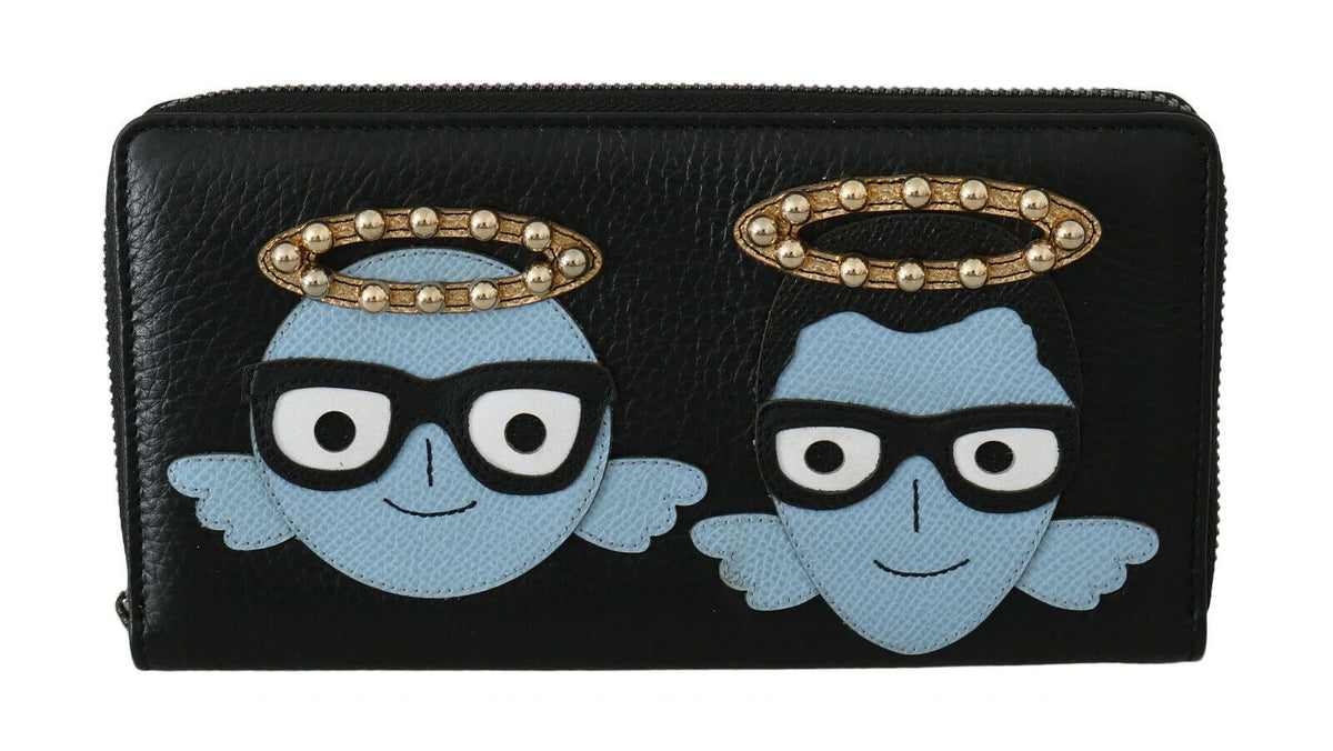 Dolce & Gabbana Black Blue Leather #DGFAMILY Zipper Continental Wallet - Wallets