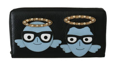 Dolce & Gabbana Black Blue Leather #DGFAMILY Zipper Continental Wallet - Wallets
