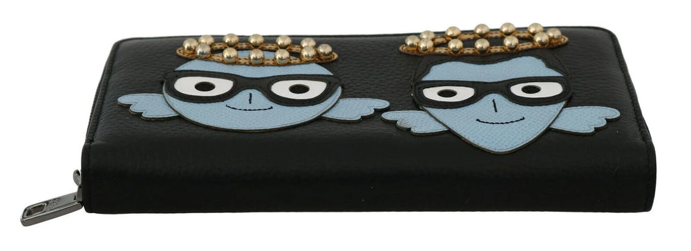 Dolce & Gabbana Black Blue Leather #DGFAMILY Zipper Continental Wallet - Wallets