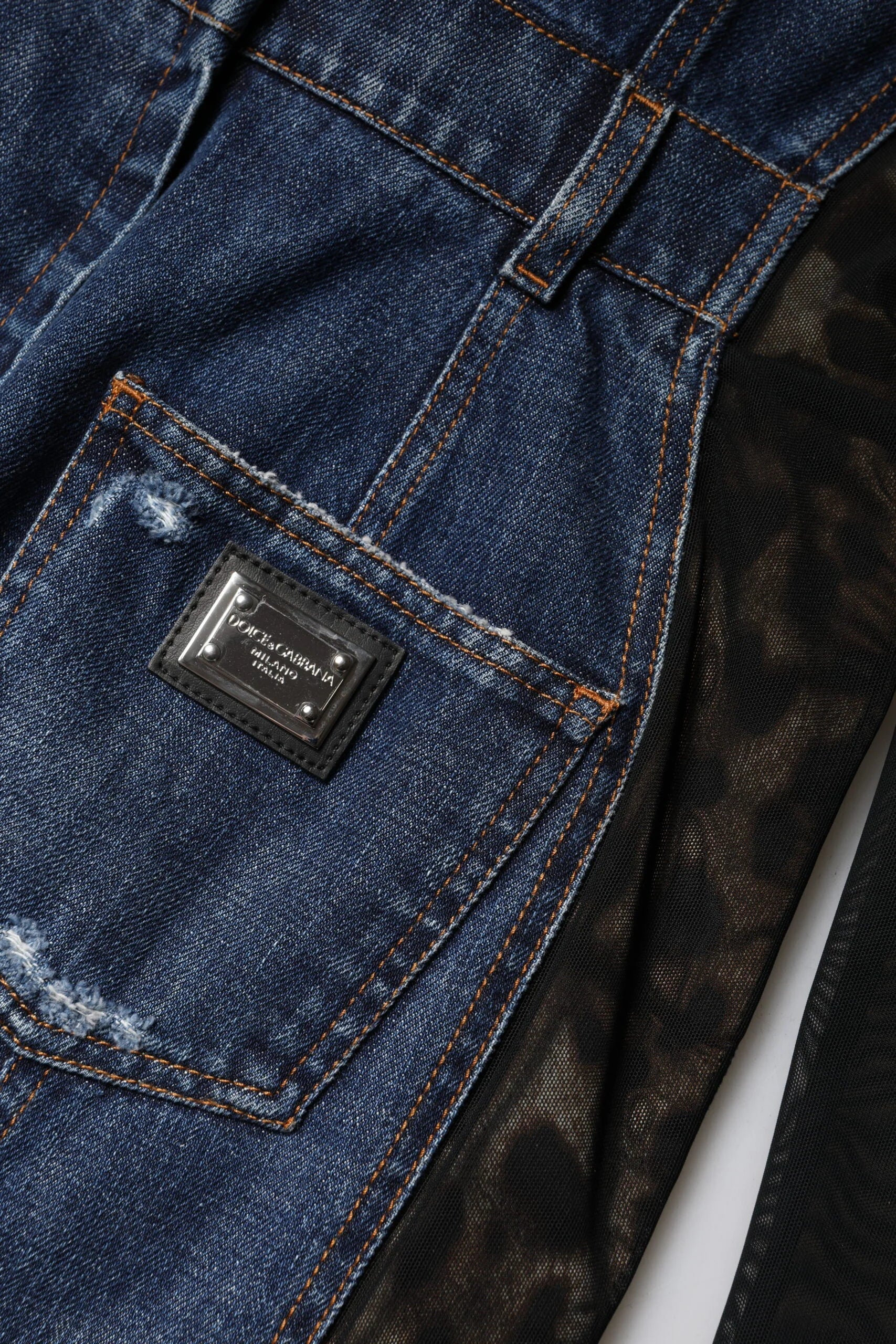 Dolce & Gabbana Black Blue Long Sleeves Denim Mini Dress - Dresses