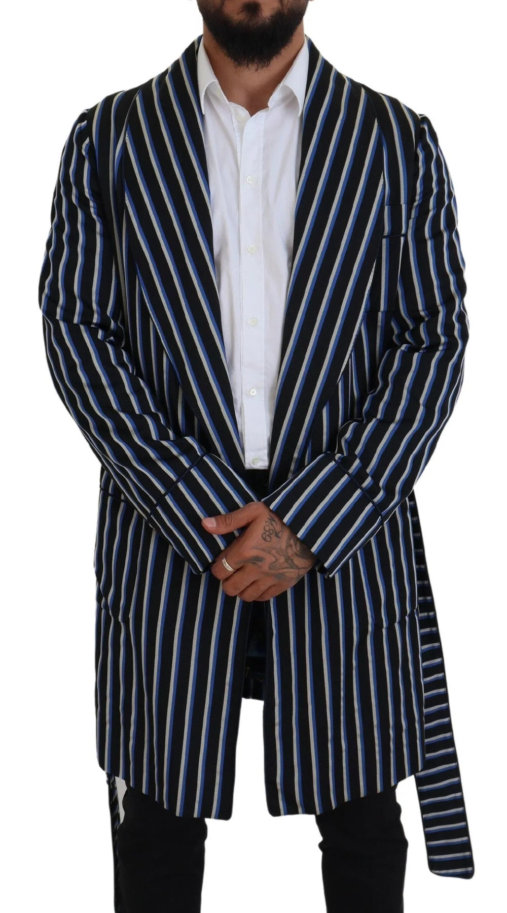 Dolce & Gabbana Black Blue Martini Printed Lining Robe - IT48 | M - Robes