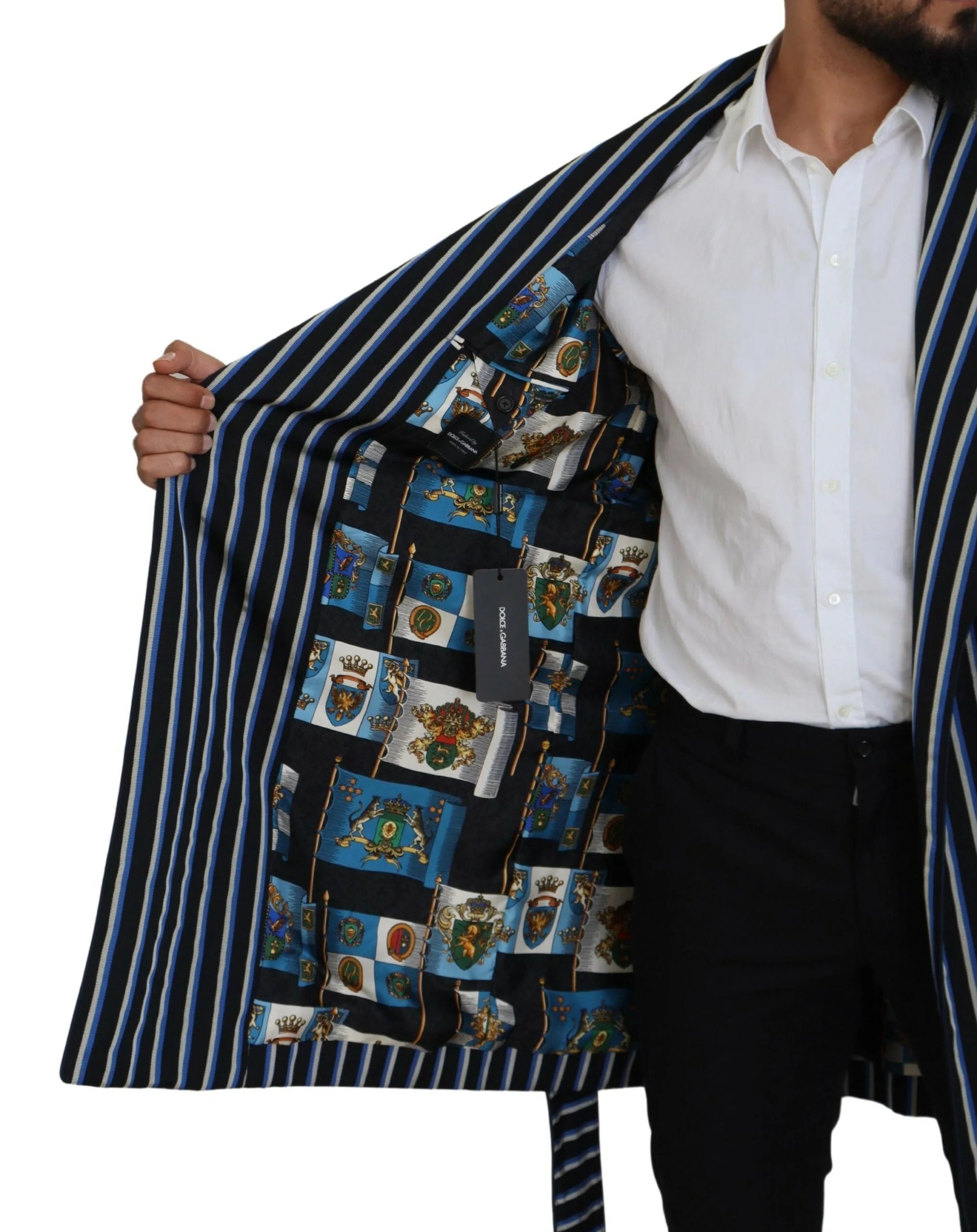 Dolce & Gabbana Black Blue Martini Printed Lining Robe - IT48 | M - Robes